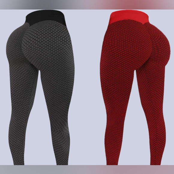 2 Pcs Women High Waist Scrunch Bubble Booty Textured Leggings - Picture 1 of 4